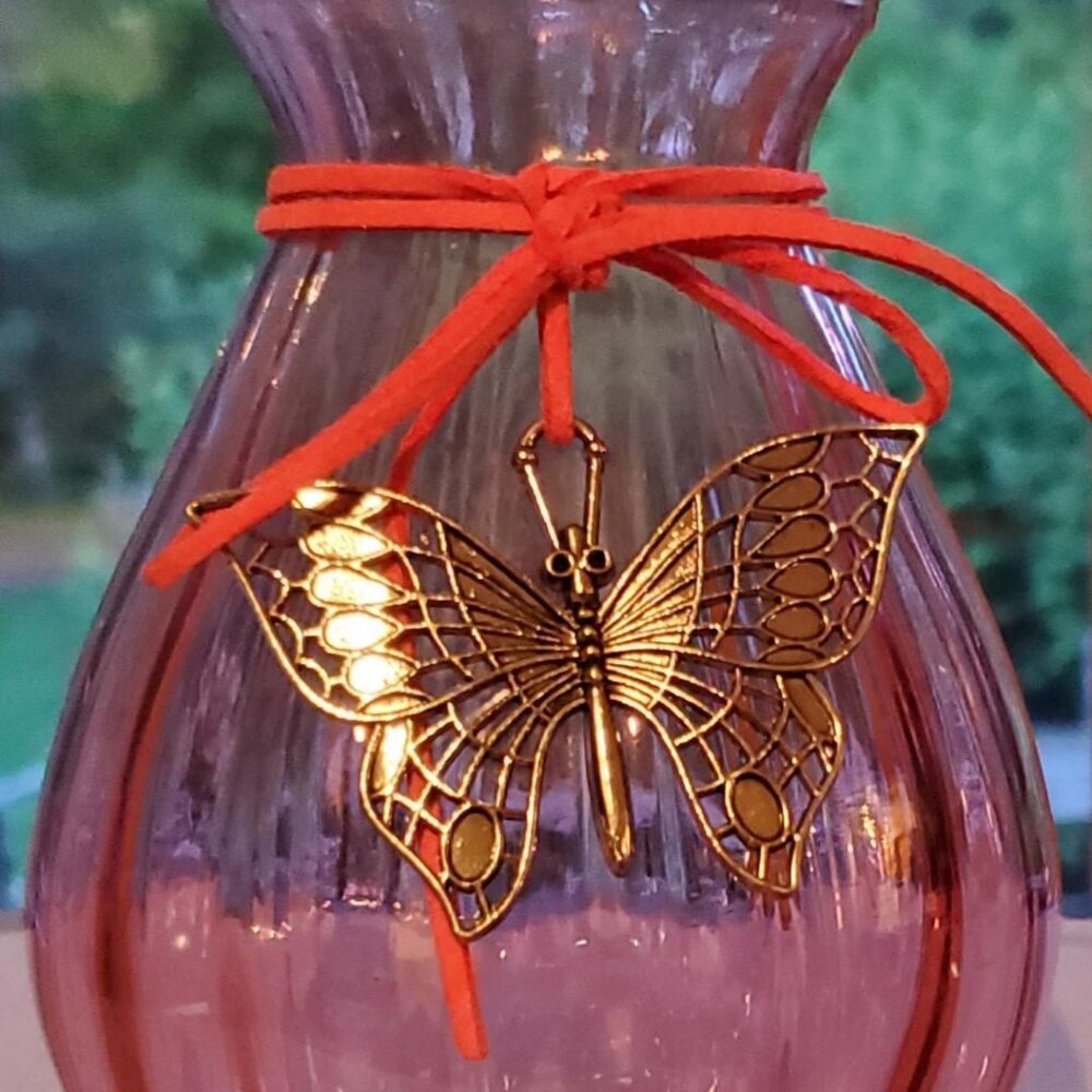 Pink Glass Bulb Vase with Silver Butterfly Blinger